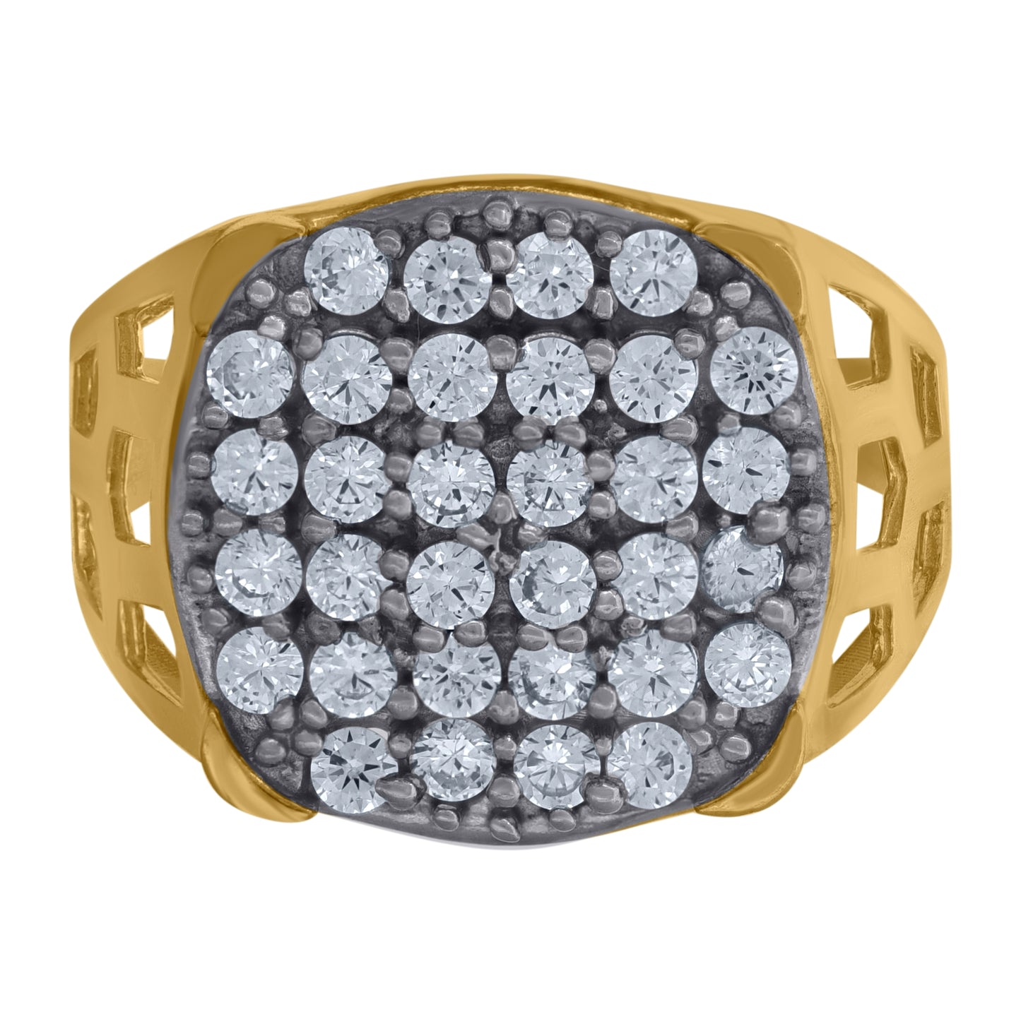 10K Two-Tone Gold Mens Cubic Zirconia Cubic-Zirconia Cluster Ring