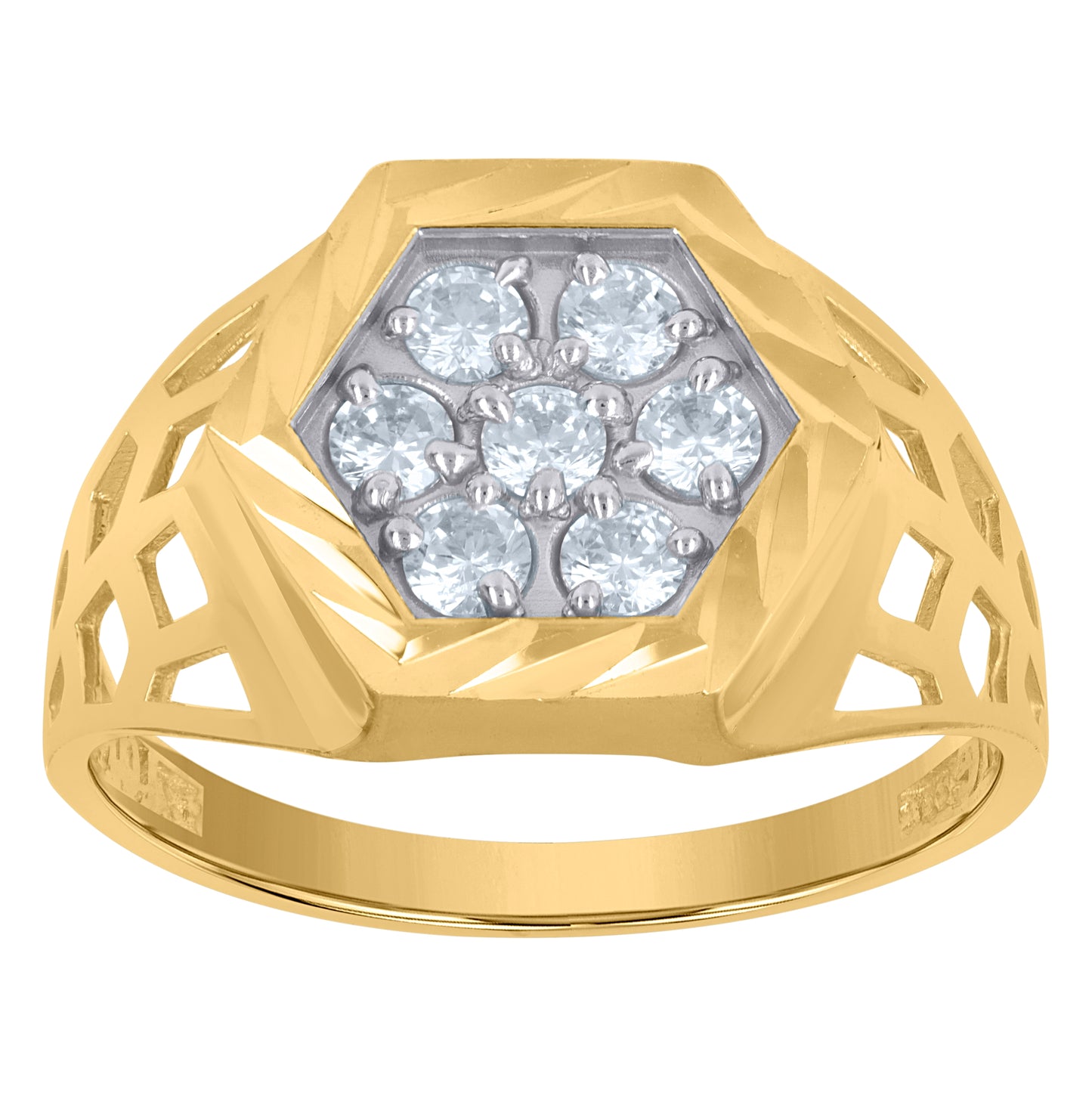 10K Two-Tone Gold Womens Cubic-Zirconia Octagon Head Fashion Rings