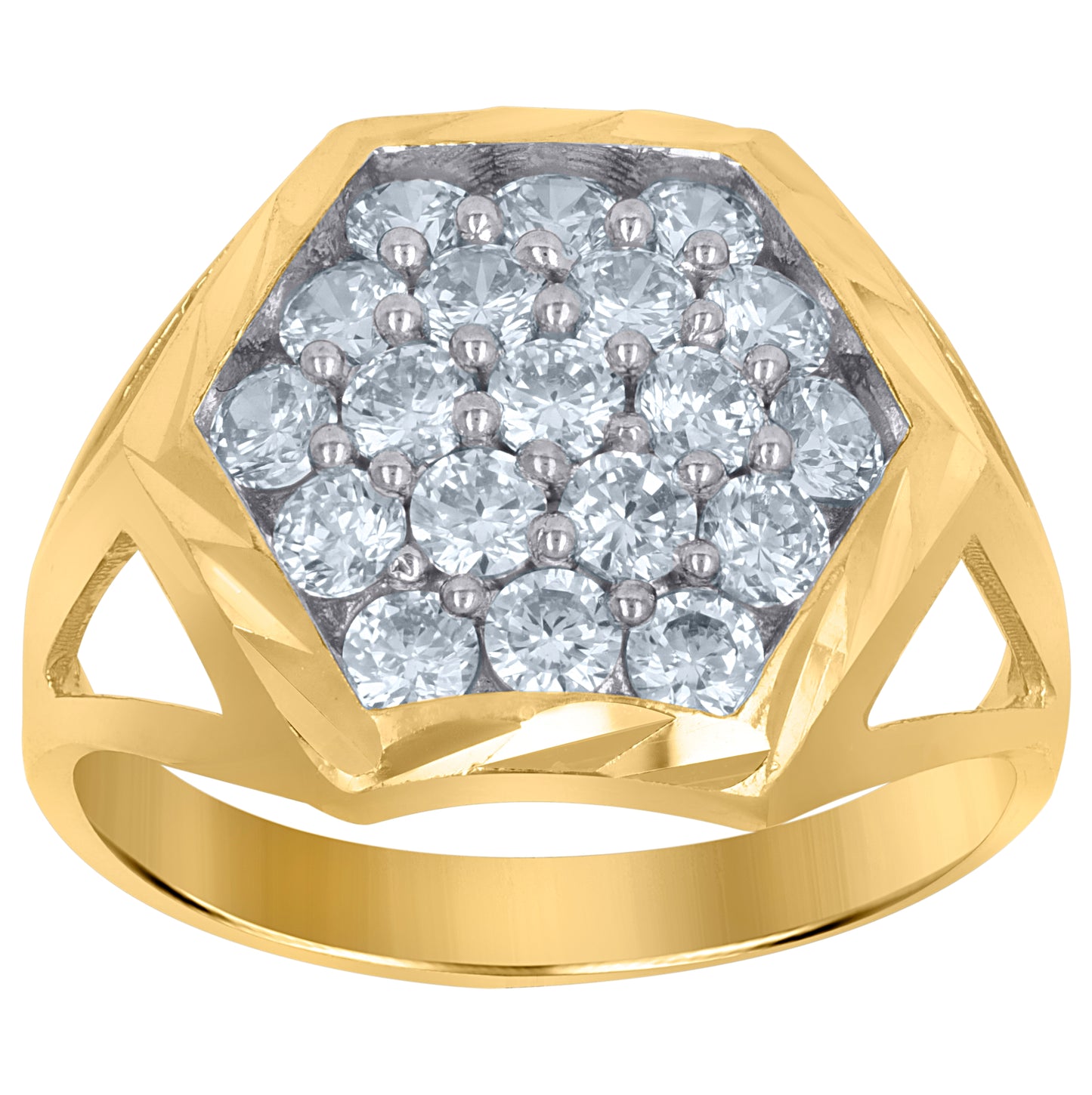 10K Two-Tone Gold Mens Cubic Zirconia Diamond Cut Oval Engagement Ring