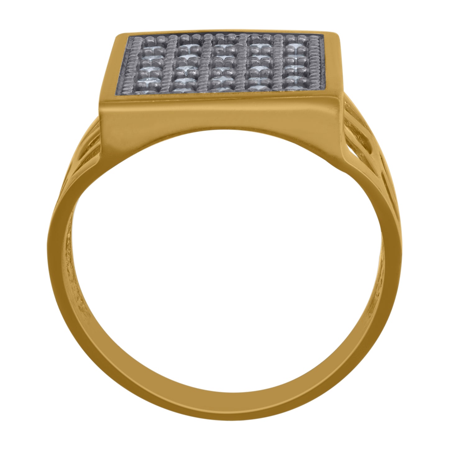 10K Two-Tone Gold Mens Cubic Zirconia Cubic-Zirconia Cluster Square Ring
