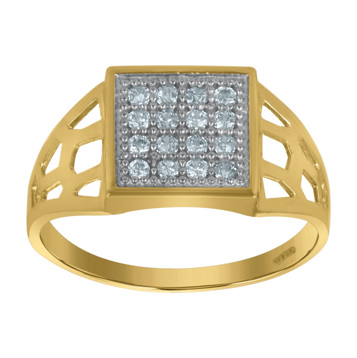 10K Two-Tone Gold Mens Cubic Zirconia Cubic-Zirconia Cluster Square Ring