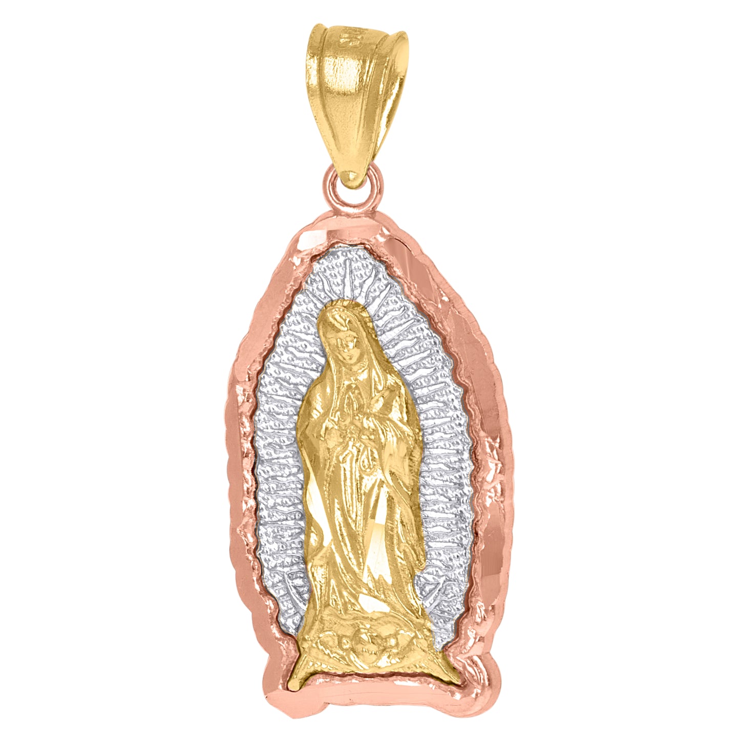 10K Gold Tri-Color Unisex Guadalupe Mary Religious Charm Pendant