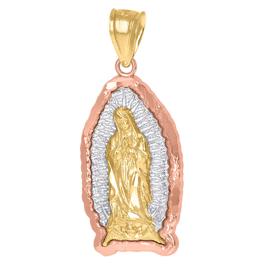 10K Gold Tri-Color Unisex Guadalupe Mary Religious Charm Pendant
