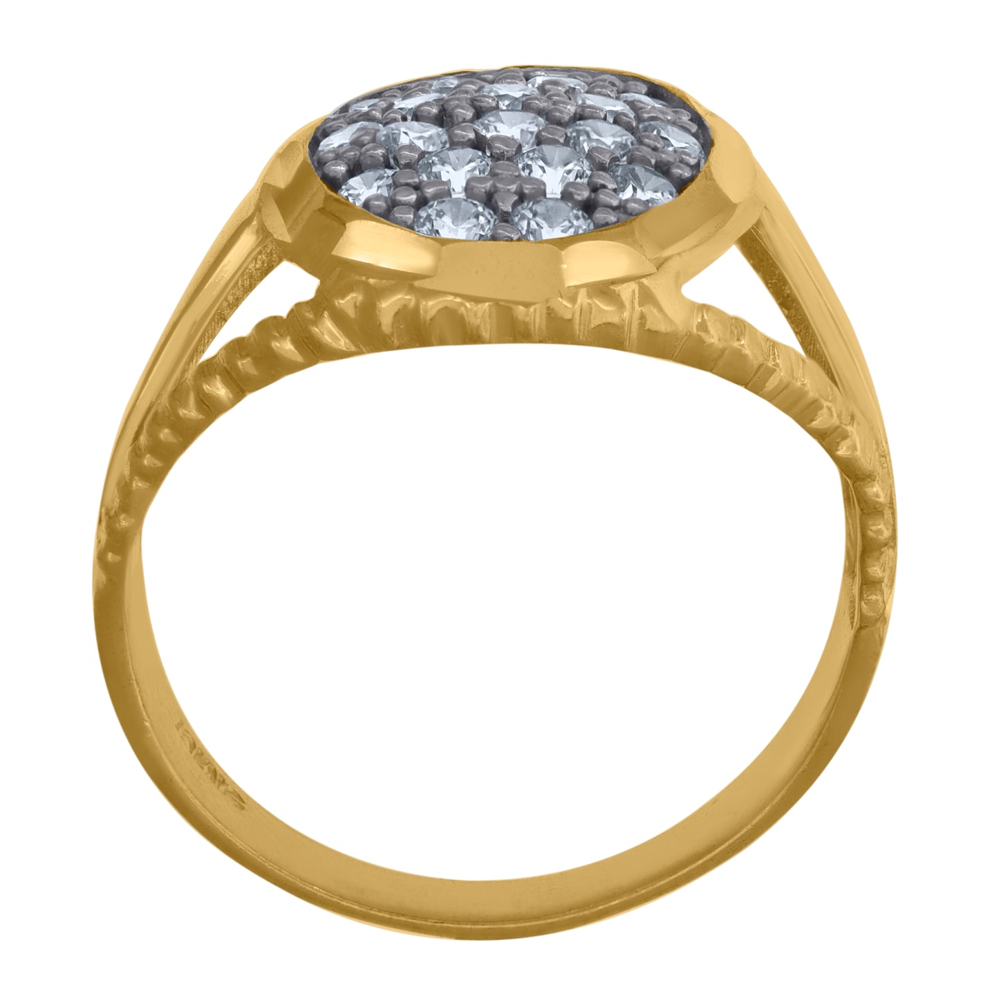 10K Two-Tone Gold Mens Cubic Zirconia Cubic-Zirconia Cluster Diamond Cut Split Shank Ring