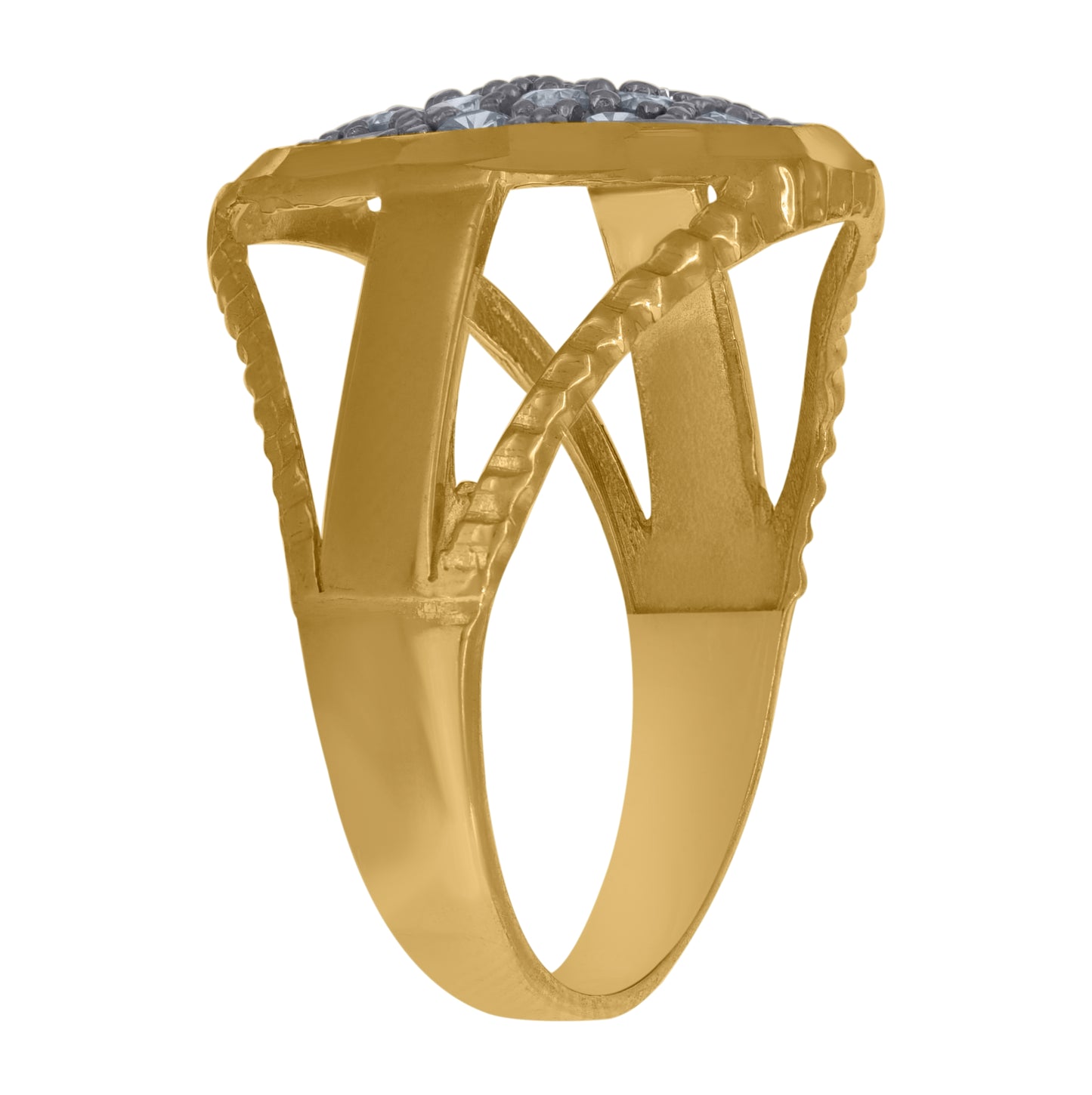 10K Two-Tone Gold Mens Cubic Zirconia Cubic-Zirconia Cluster Diamond Cut Split Shank Ring