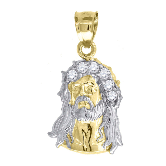 10K Gold Two-Tone Cubic-Zirconia Unisex Jesus Religious Charm Pendant