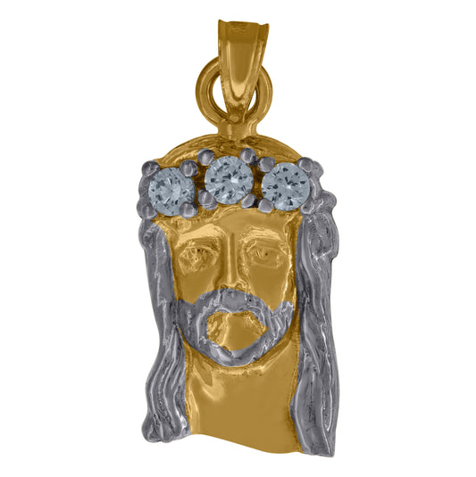 10K Two-Tone Gold Unisex Cubic Zirconia Cubic-Zirconia Jesus Face Religious Charm Pendant