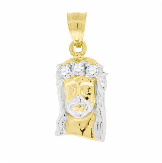 10K Two-Tone Gold Unisex Cubic Zirconia Cubic-Zirconia Jesus Face Religious Charm Pendant