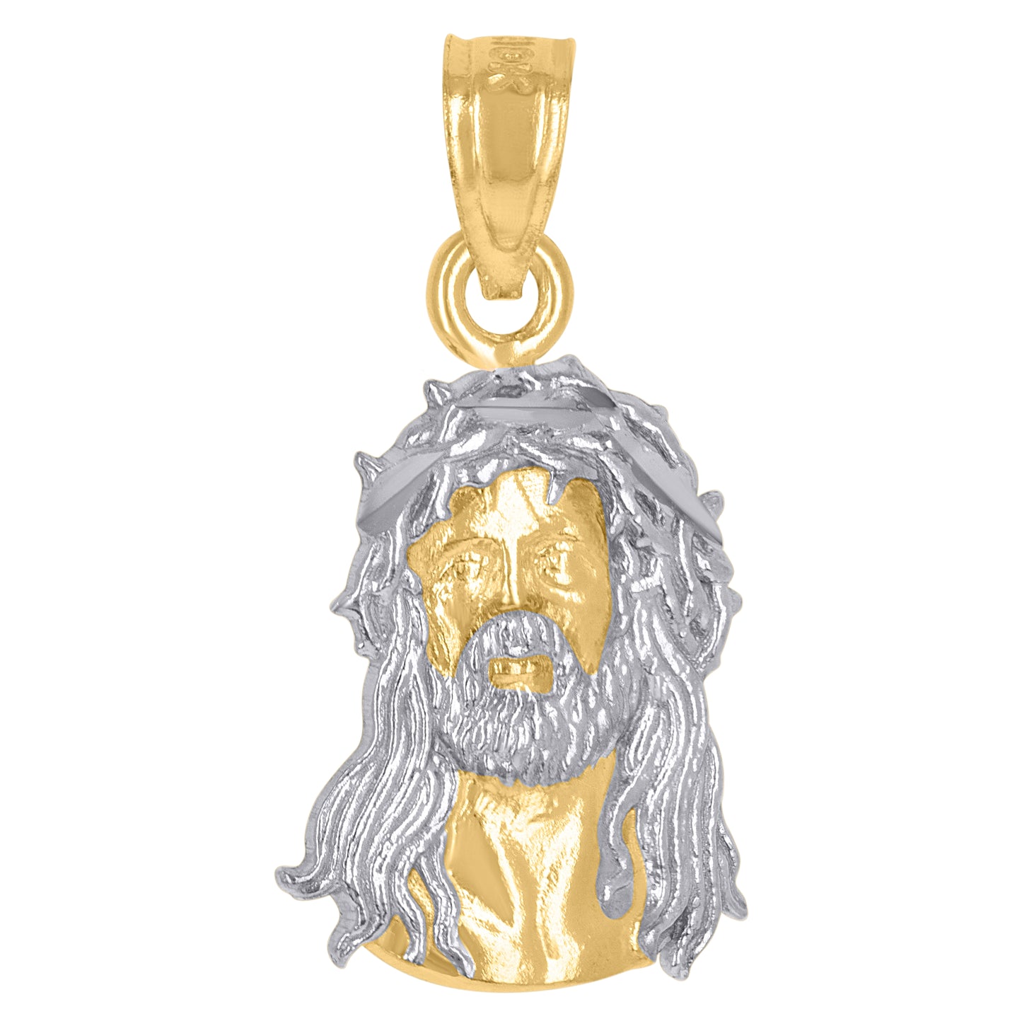 10K Two-Tone Gold Unisex Textured Jesus Face Religious Charm Pendant