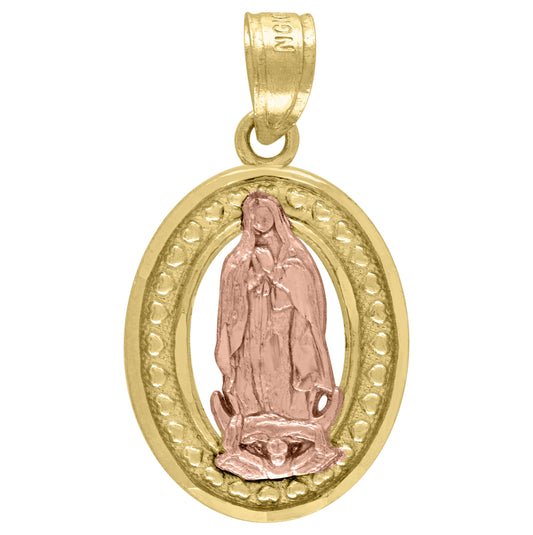 10K Two-Tone Gold Mens Diamond-Cut Lady Of Guadalupe Religious Charm Pendant