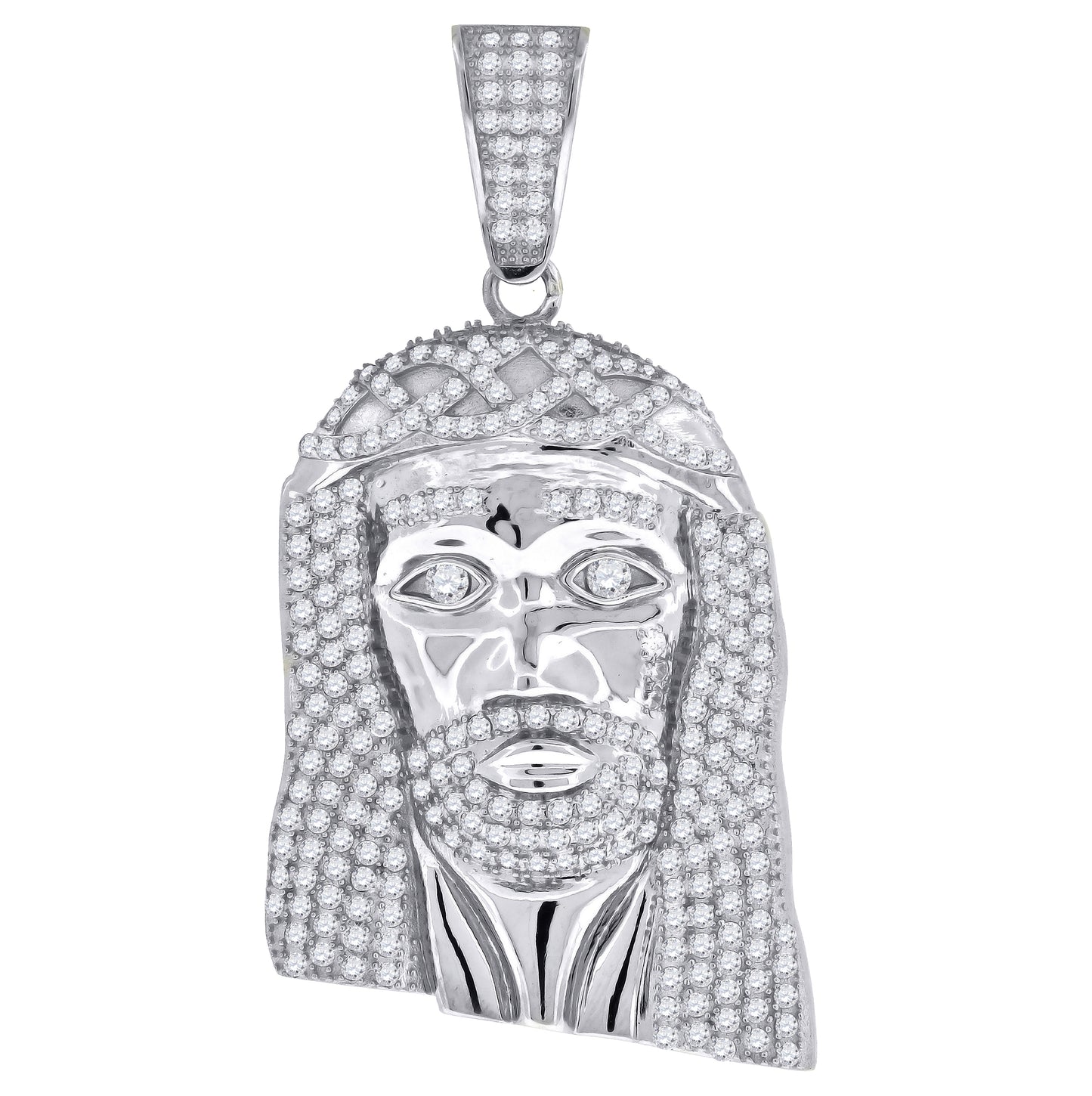 Sterling Silver Mens Cubic-Zirconia Jesus Religious Charm Pendant