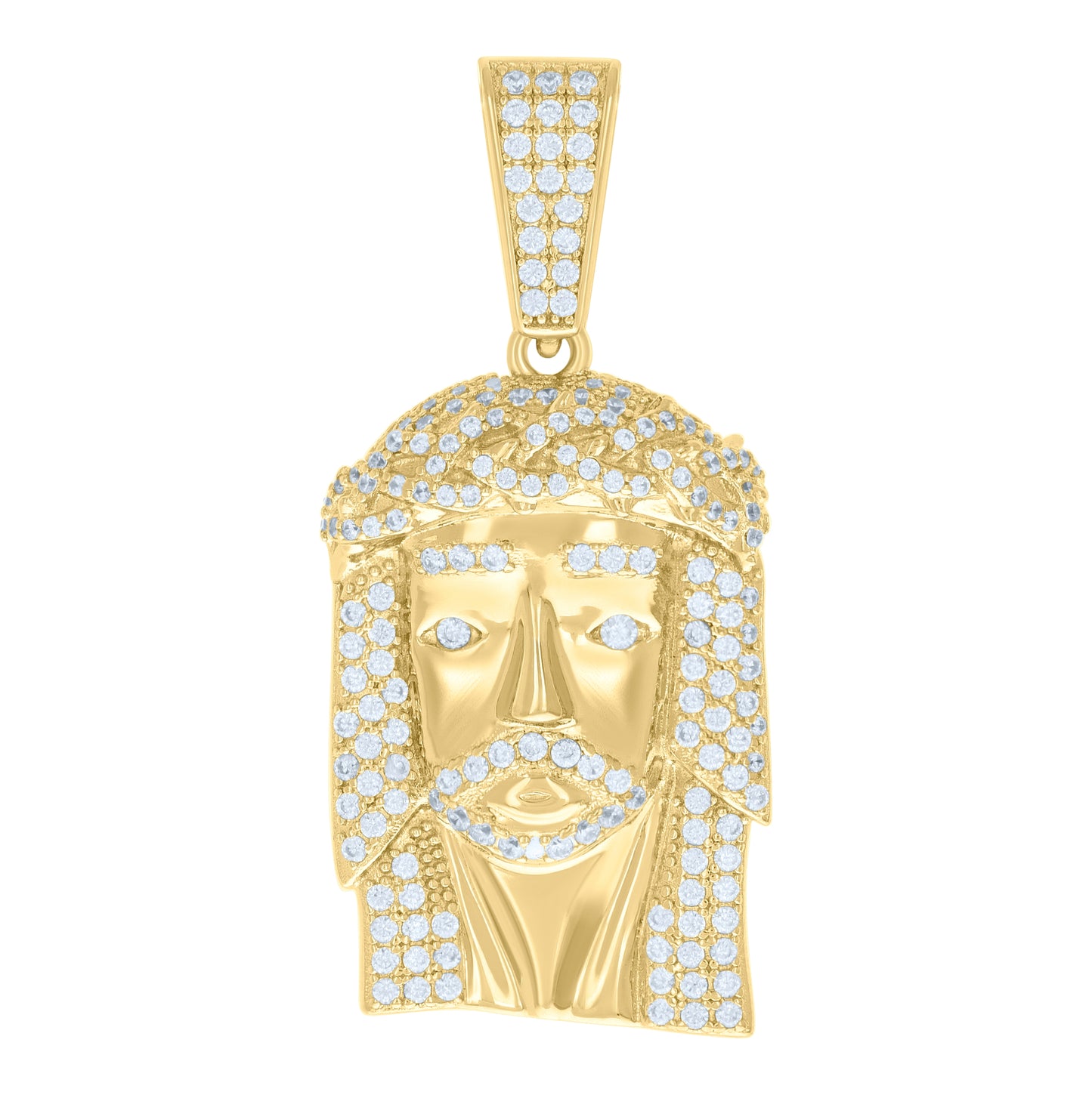 Sterling Silver Or Yellow-Tone Mens Cubic Zirconia Jesus Religious Charm Pendant