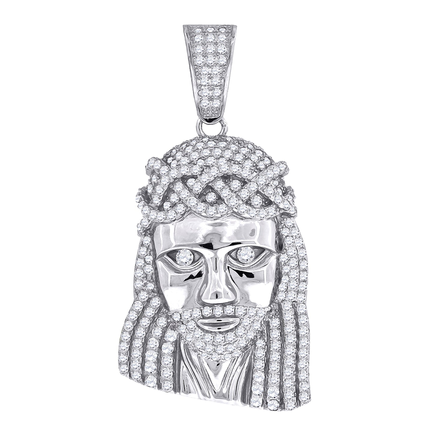 Sterling Silver Mens Cubic-Zirconia Jesus Religious Charm Pendant