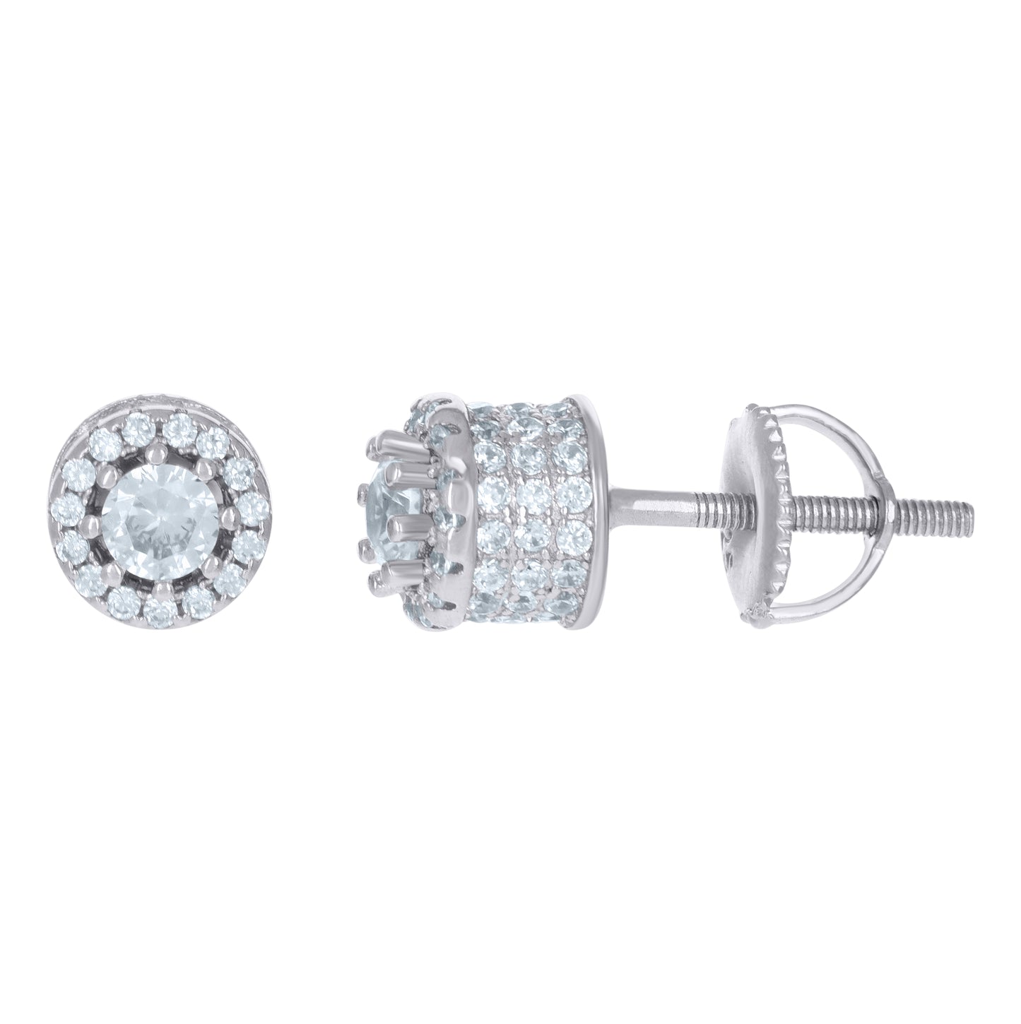 Sterling Silver Womens Cubic Zirconia Round Halo Stud Earrings