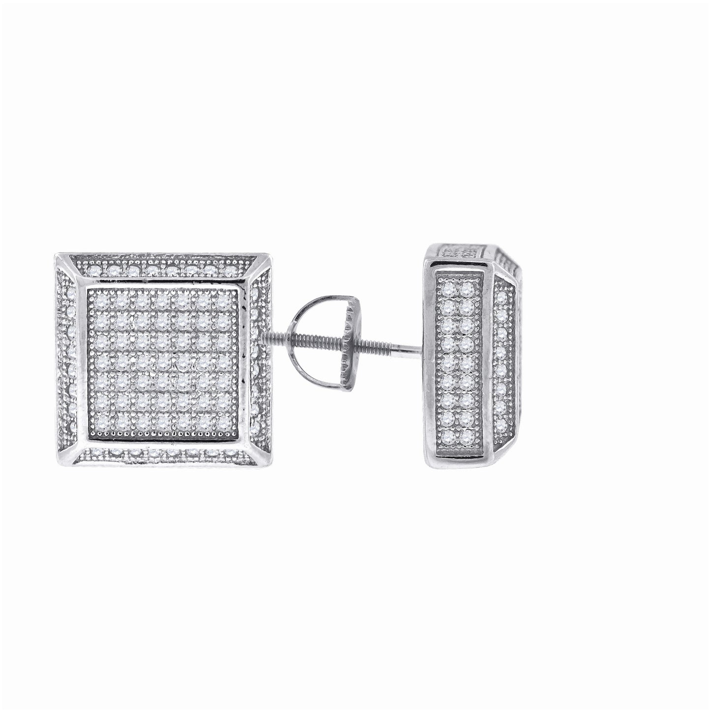 Sterling Silver Or Yellow-Tone Unisex Cubic Zirconia Square Stud Earrings
