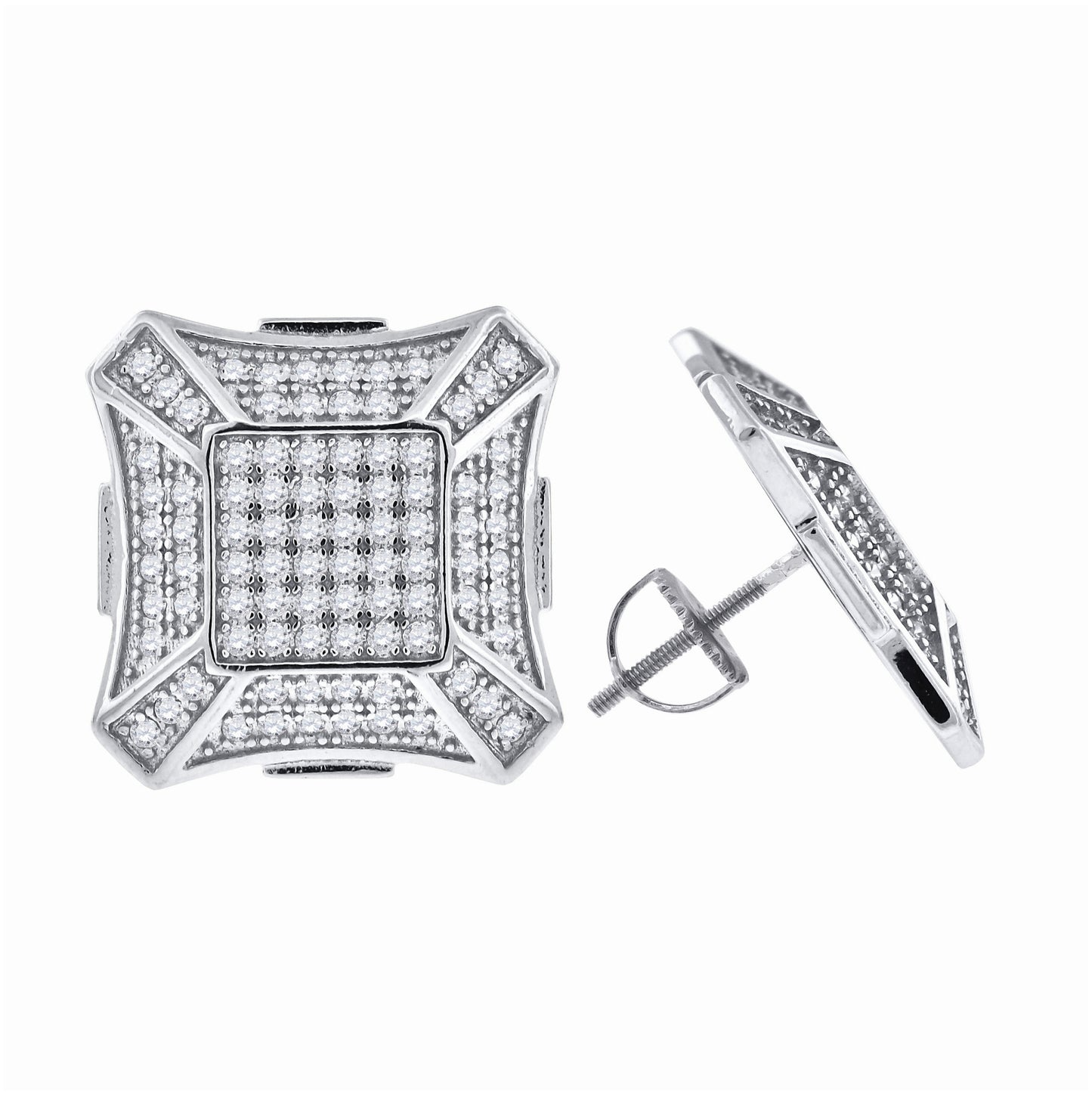 Sterling Silver Or Yellow-Tone Womens Cubic Zirconia Square Stud Earrings