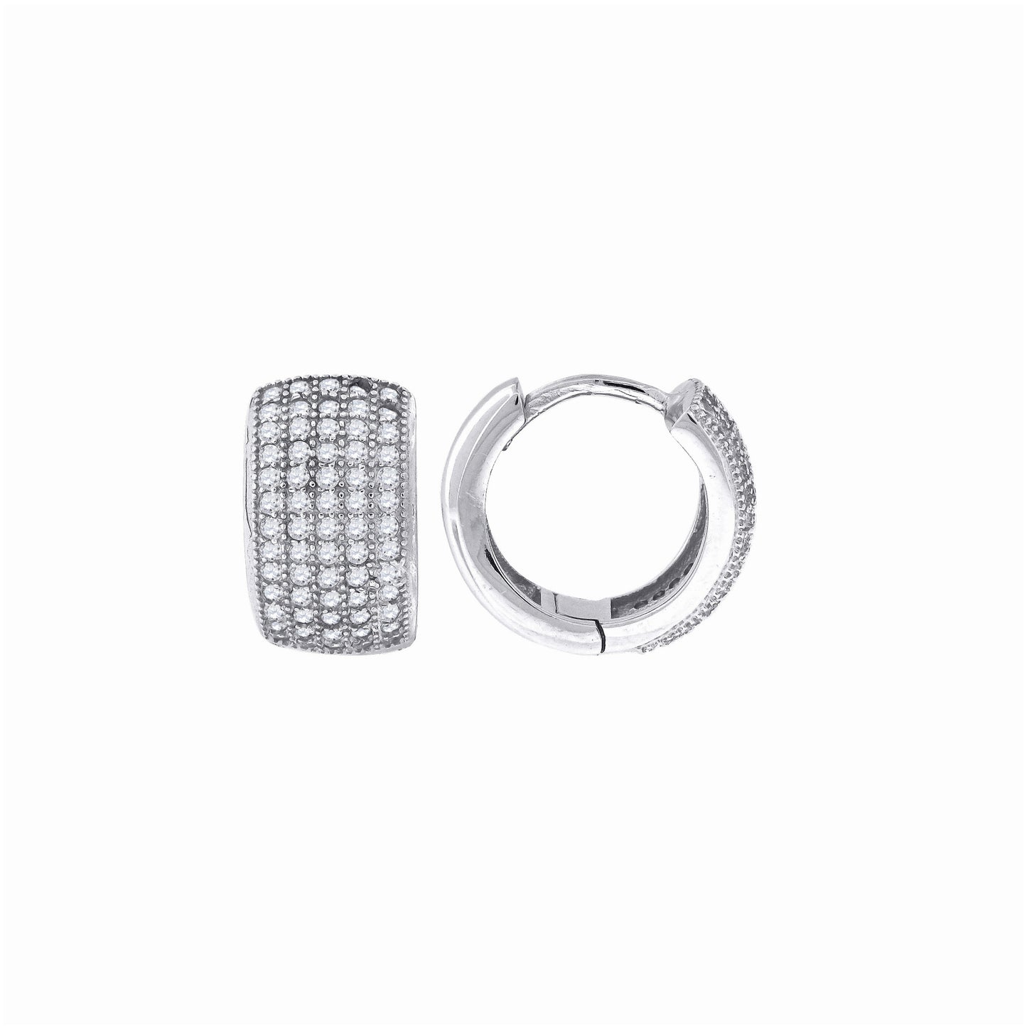 Sterling Silver Womens Cubic Zirconia Five Row Huggie Hoop Earrings