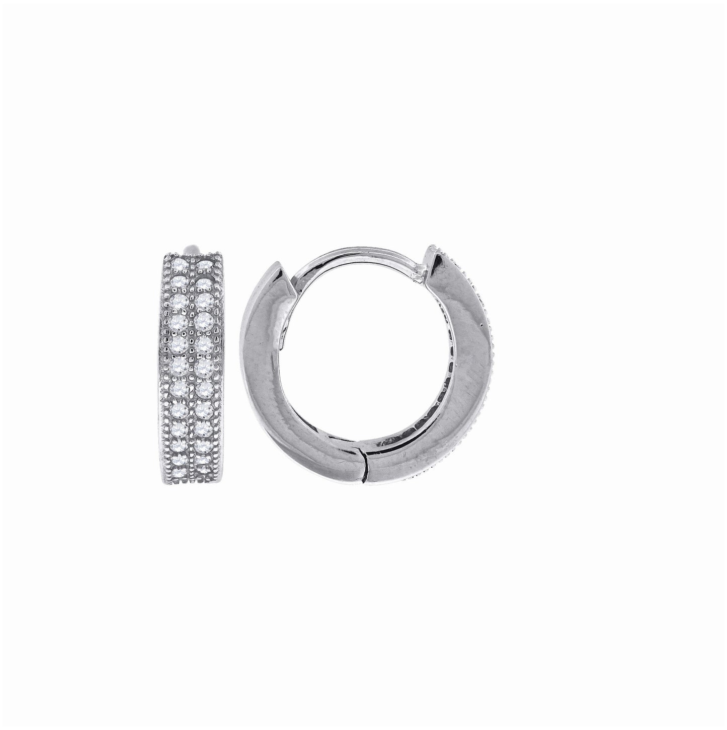 Sterling Silver Womens Cubic Zirconia Double Row Huggie Hoop Earrings