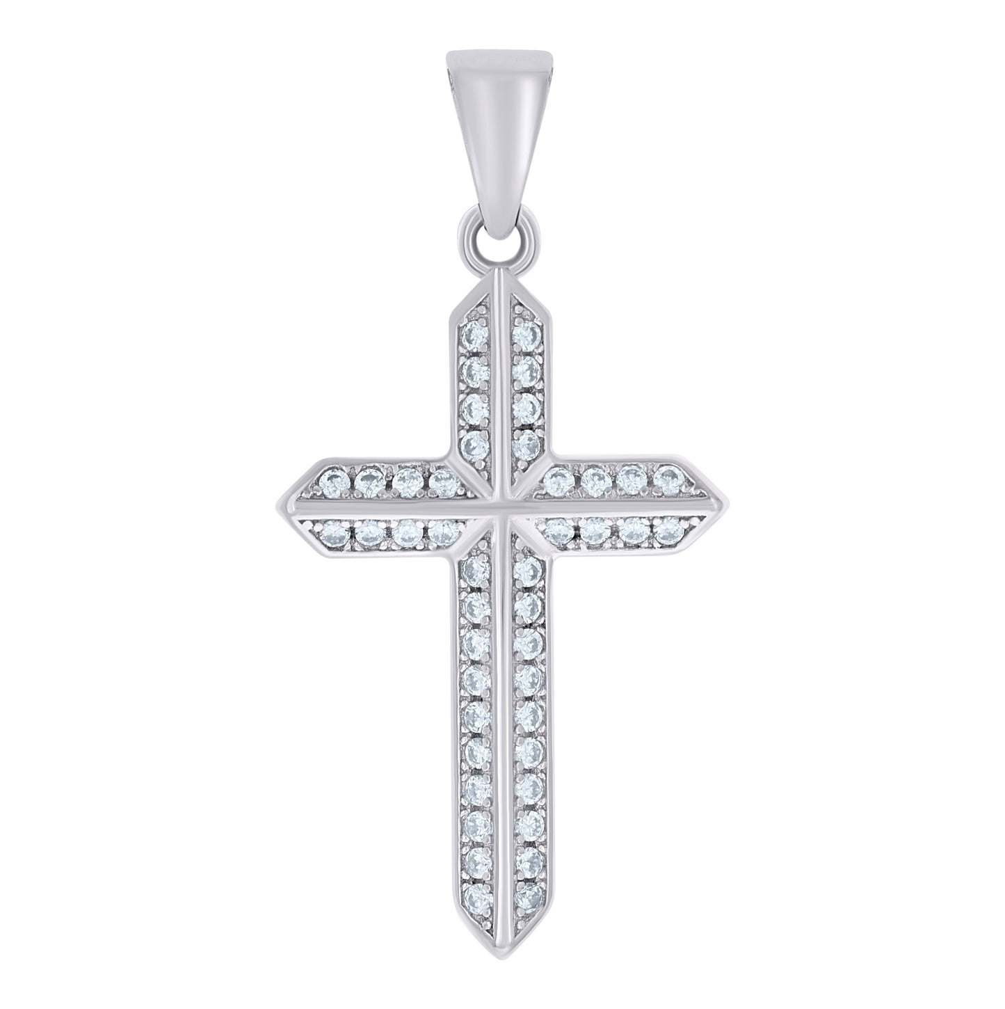 Sterling Silver Unisex Cubic-Zirconia Cross Religious Charm Pendant