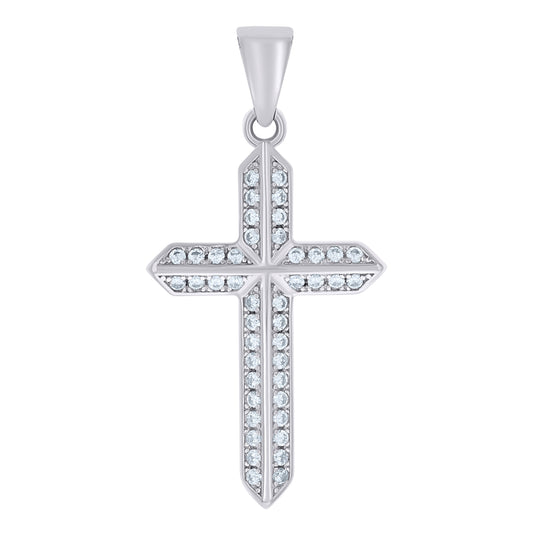 Sterling Silver Unisex Cubic-Zirconia Cross Religious Charm Pendant