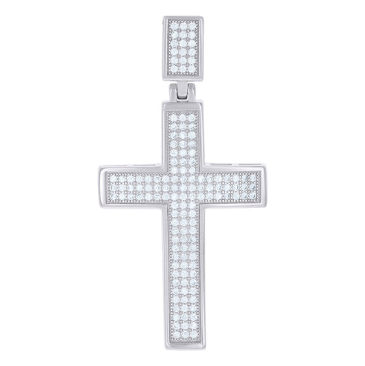 Sterling Silver Mens Cubic-Zirconia Cross Religious Charm Pendant