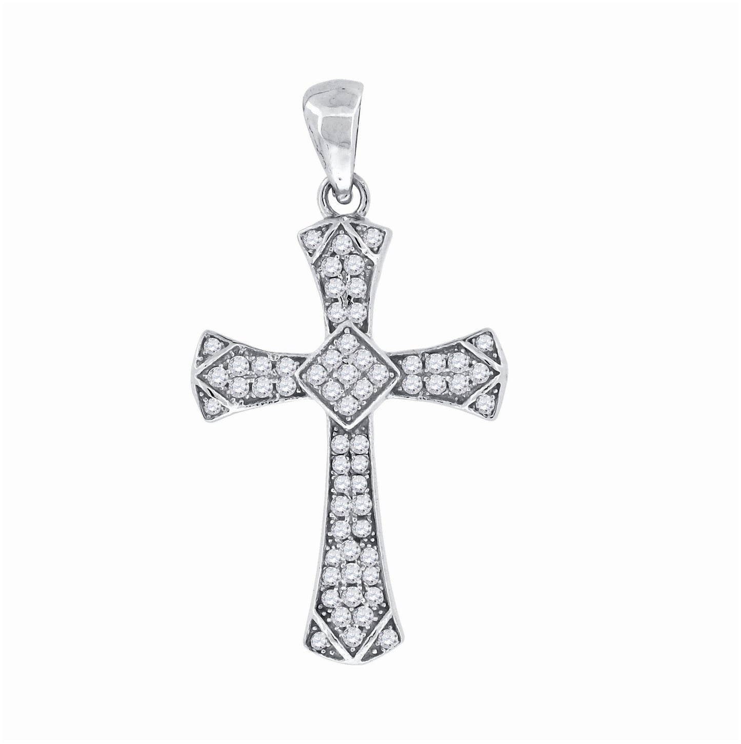 Sterling Silver Unisex Cubic-Zirconia Cross Religious Charm Pendant