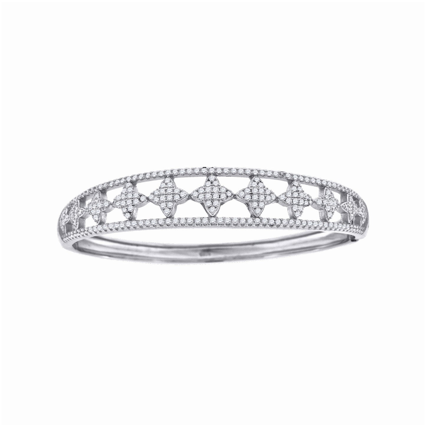 Sterling Silver Womens Micropave Cubic Zirconia Fashion Leaf Motif Bangle