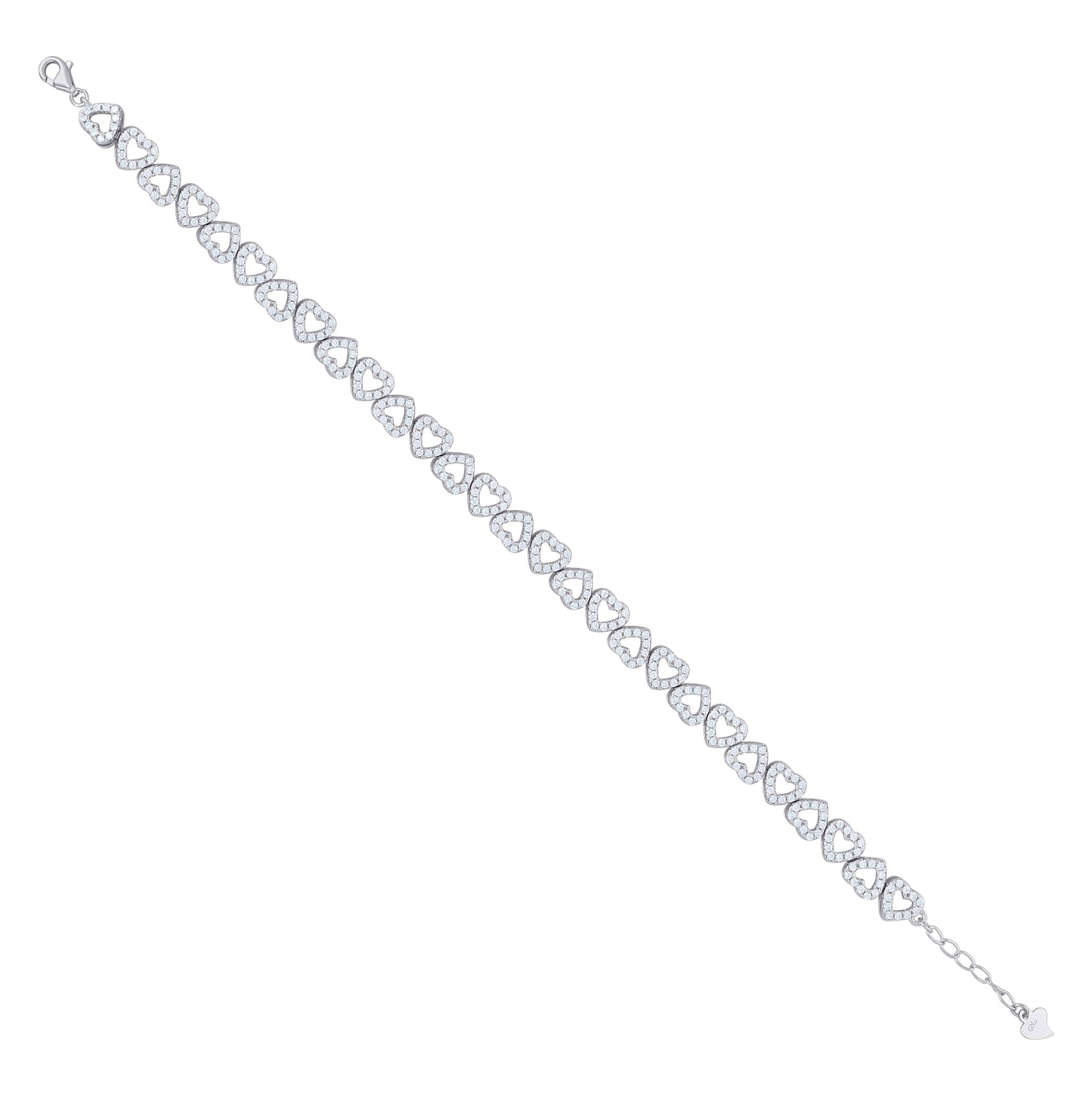Sterling Silver Womens Cubic Zirconia Fancy Link Heart Adjustable Bracelet