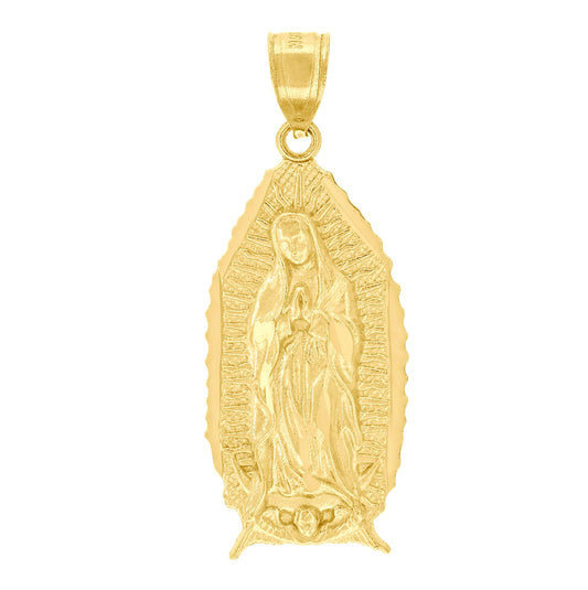 10K Yellow Gold Unisex Textured Lady Of Guadalupe Religious Charm Pendant