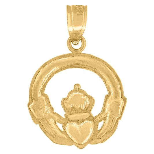 10K Yellow Gold Unisex Claddagh Crowned Heart Charm Pendant