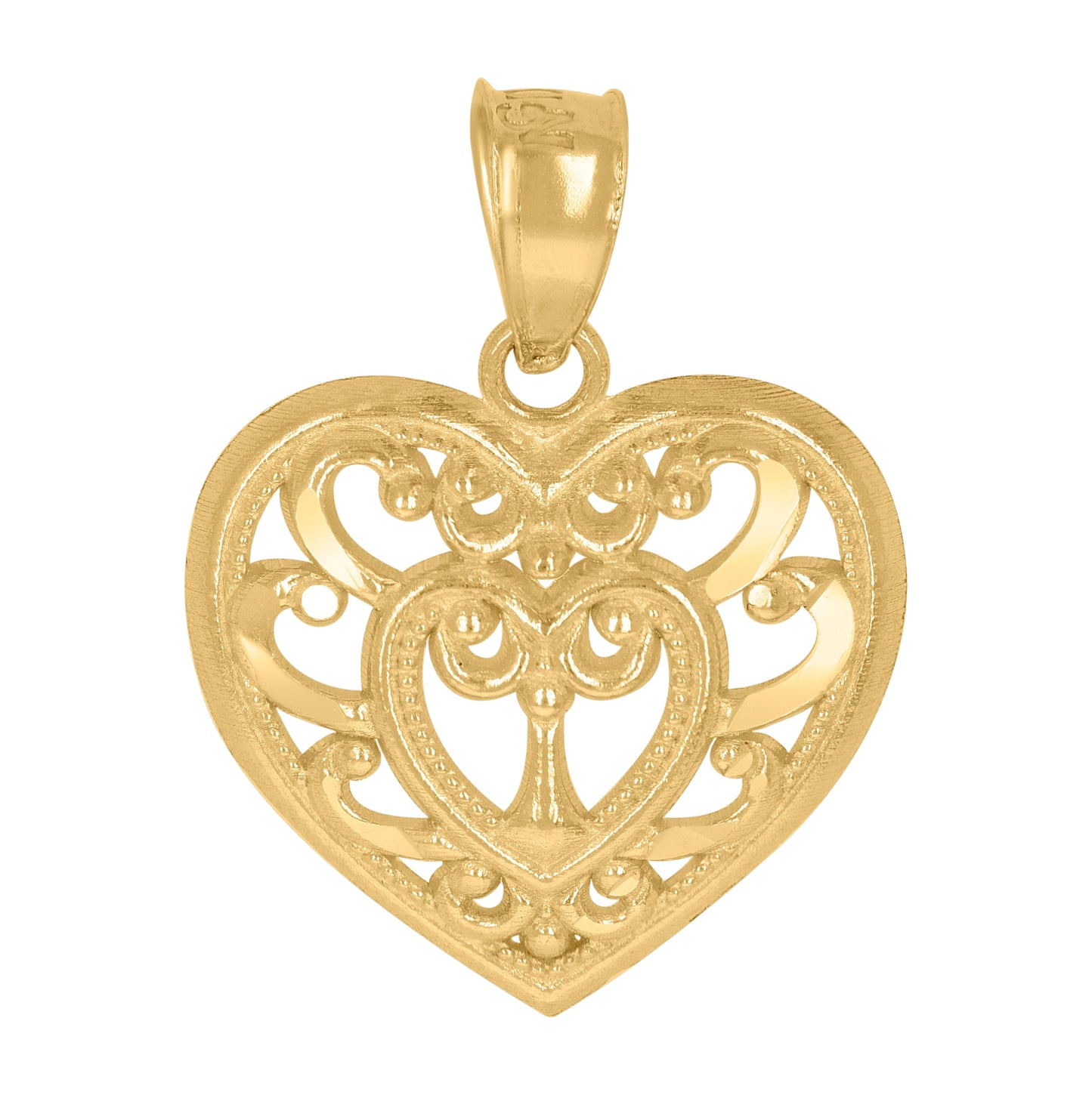 10K Yellow Gold Womens Filigree Heart Love Charm Pendant