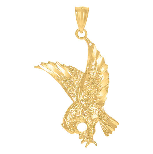 10K Yellow Gold Diamond-Cut Unisex Eagle Animal Charm Pendant