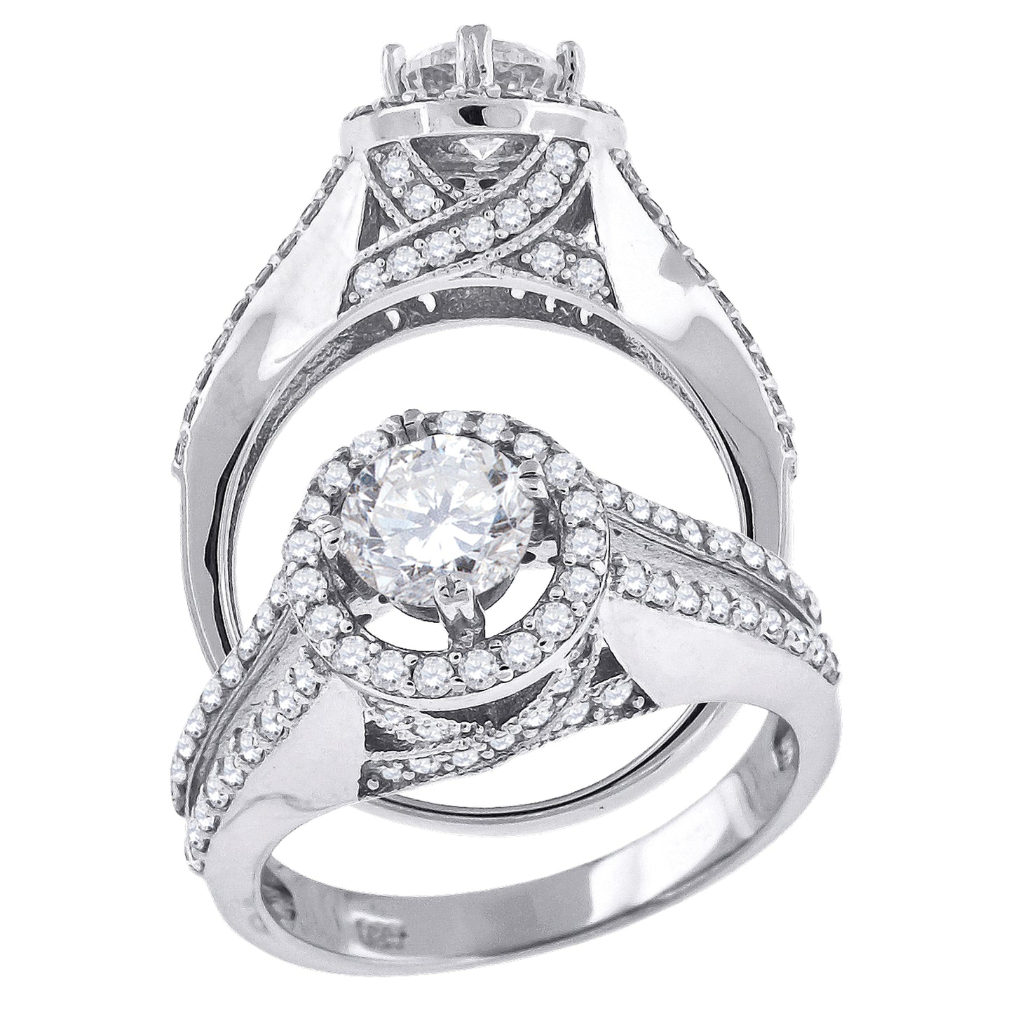 Sterling Silver Women's Cubic Zirconia Halo Bridal Anniversary Engagement Wedding Ring