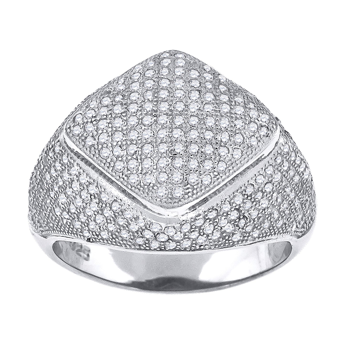 Sterling Silver Mens Cubic Zirconia Square Head Presidential Bridal Anniversary Wedding Engagement Band Ring Sizes 9 To 12