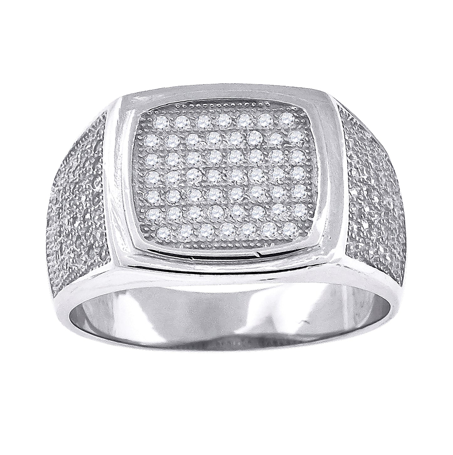 Sterling Silver Men's Cubic Zirconia Square Head Presidential Bridal Anniversary Wedding Engagement Band Ring Sizes 9 To 12