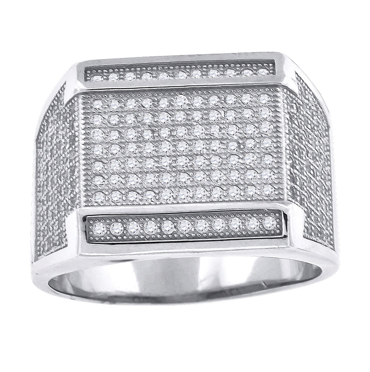 Sterling Silver Men's Cubic Zirconia Square Head Presidential Bridal Anniversary Wedding Engagement Band Ring Sizes 9 To 12