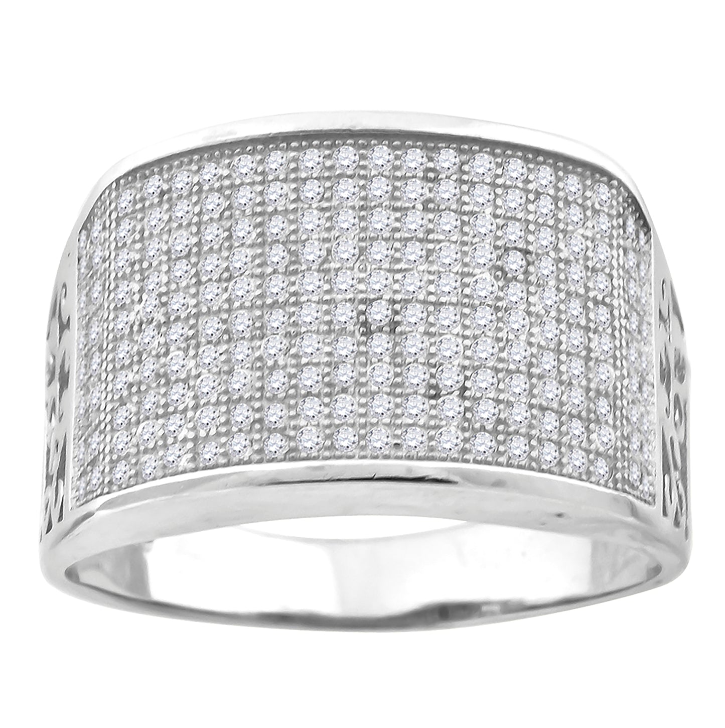 Sterling Silver Men's Cubic Zirconia Wide Band Fashion Bridal Anniversary Wedding Engagement Band Ring Sizes 9 To 12