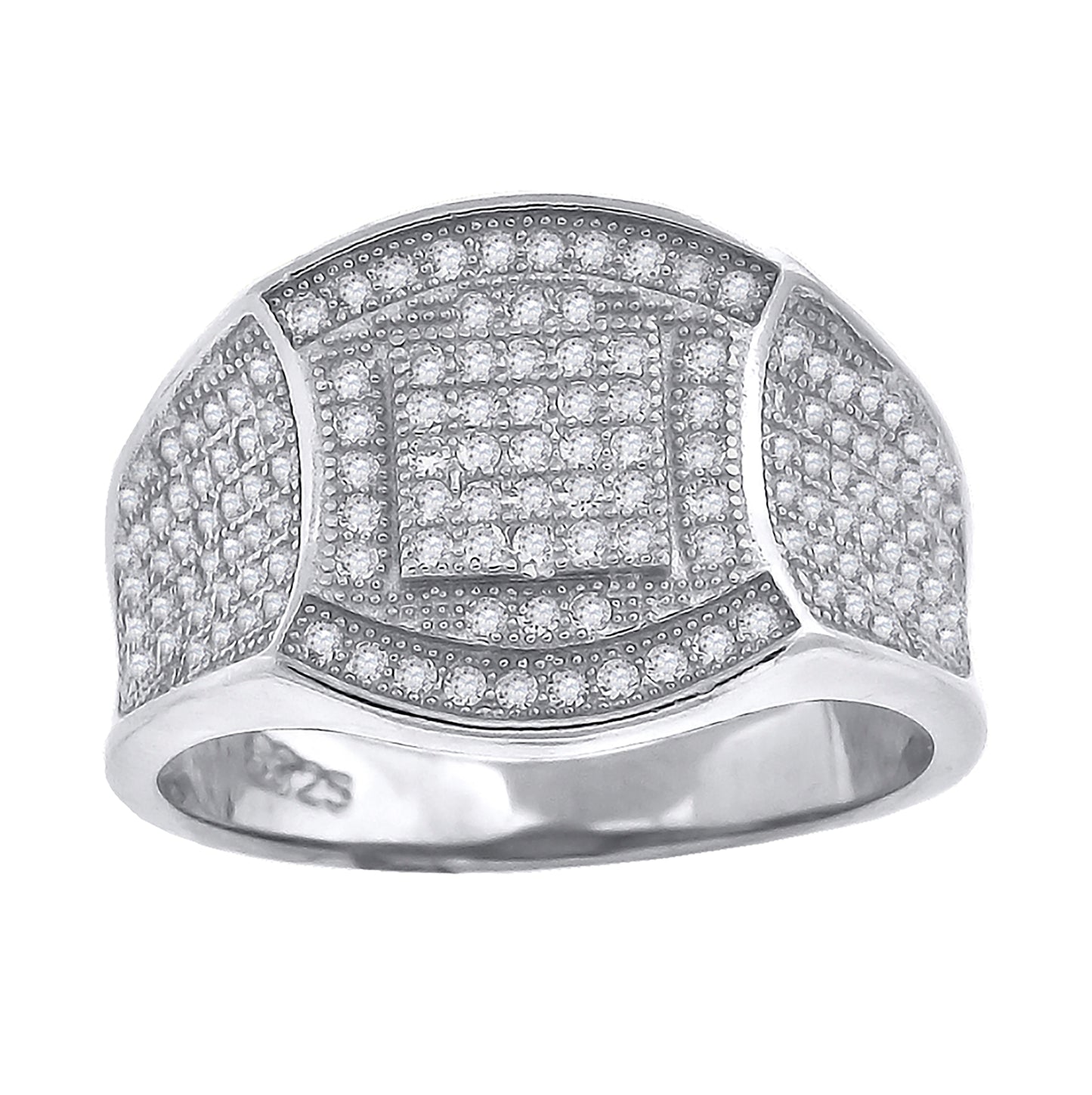 Sterling Silver Mens Cubic Zirconia Wide Band Fashion Bridal Anniversary Wedding Engagement Band Ring Sizes 9 To 12