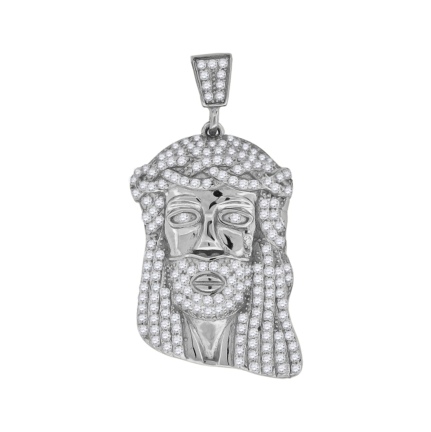 Sterling Silver Mens Cubic-Zirconia Jesus Religious Charm Pendant