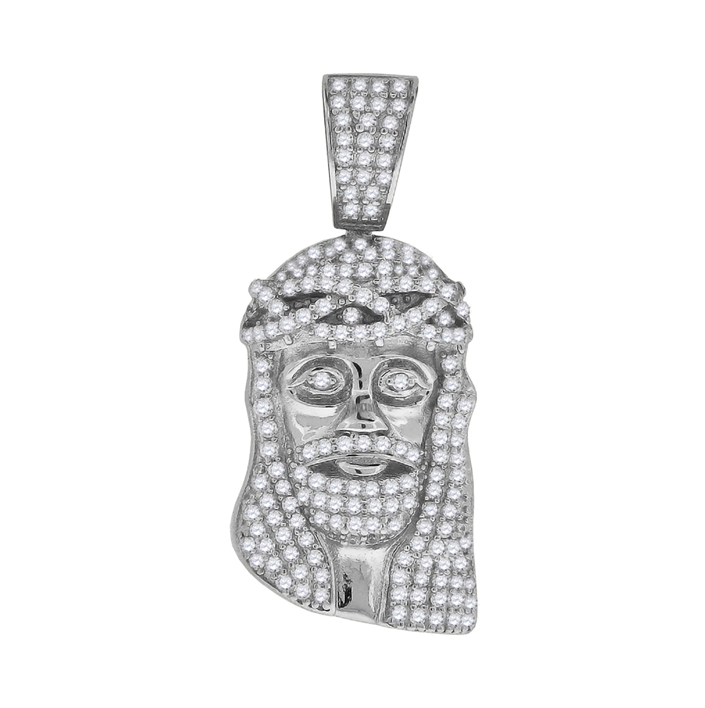 Sterling Silver Mens Cubic Zirconia Jesus Religious Charm Pendant