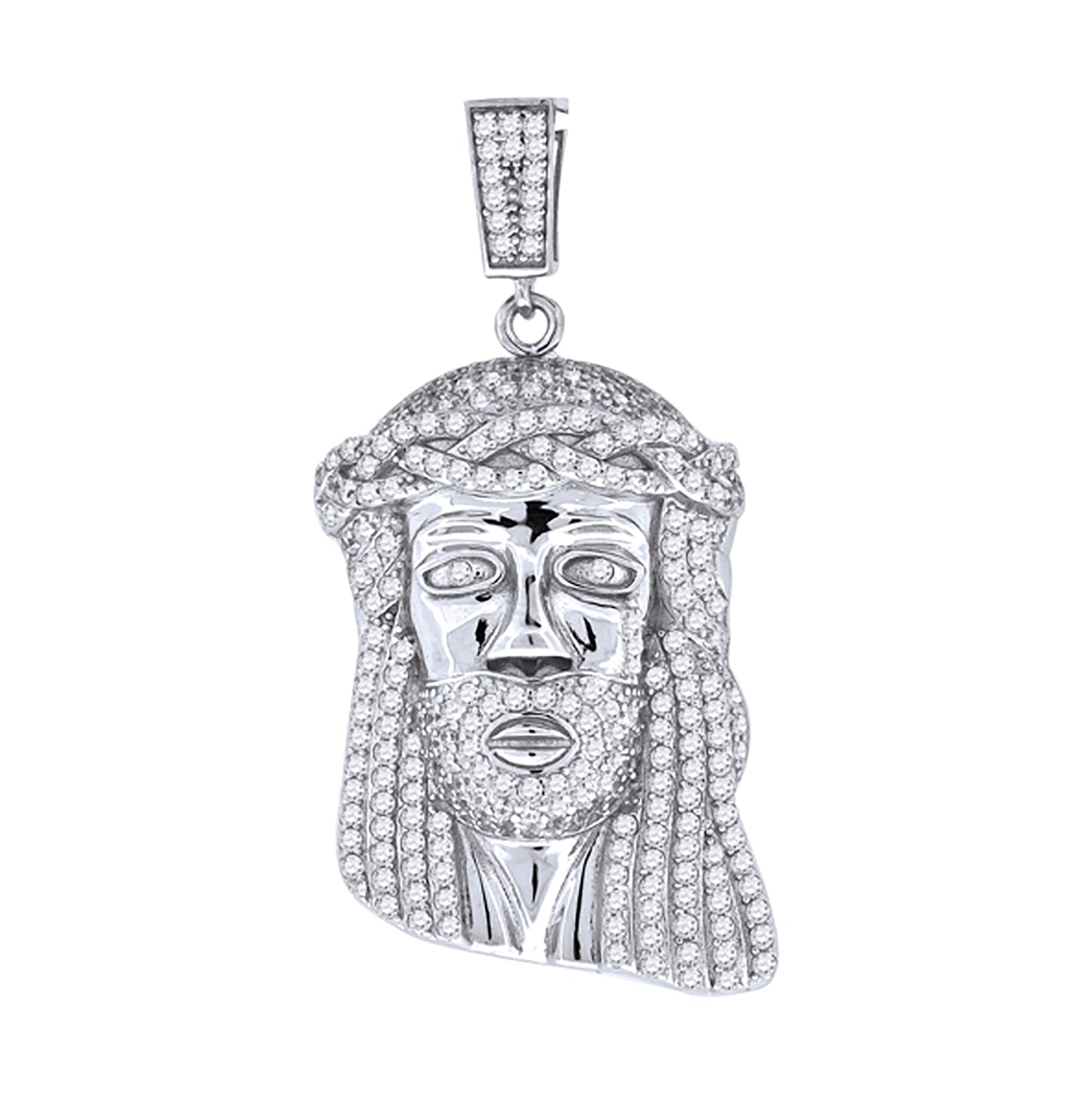 Sterling Silver Mens Cubic-Zirconia Jesus Religious Charm Pendant