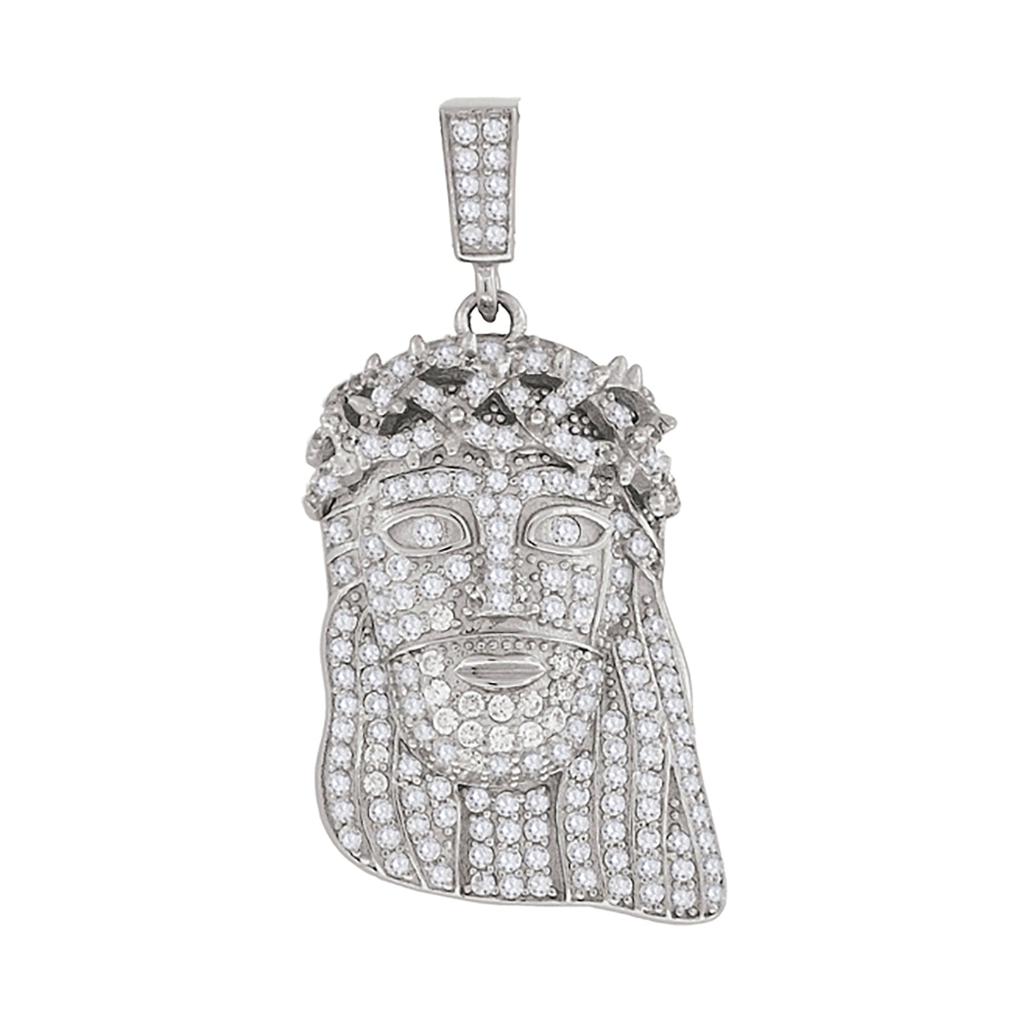Sterling Silver Mens Cubic-Zirconia Jesus Religious Charm Pendant