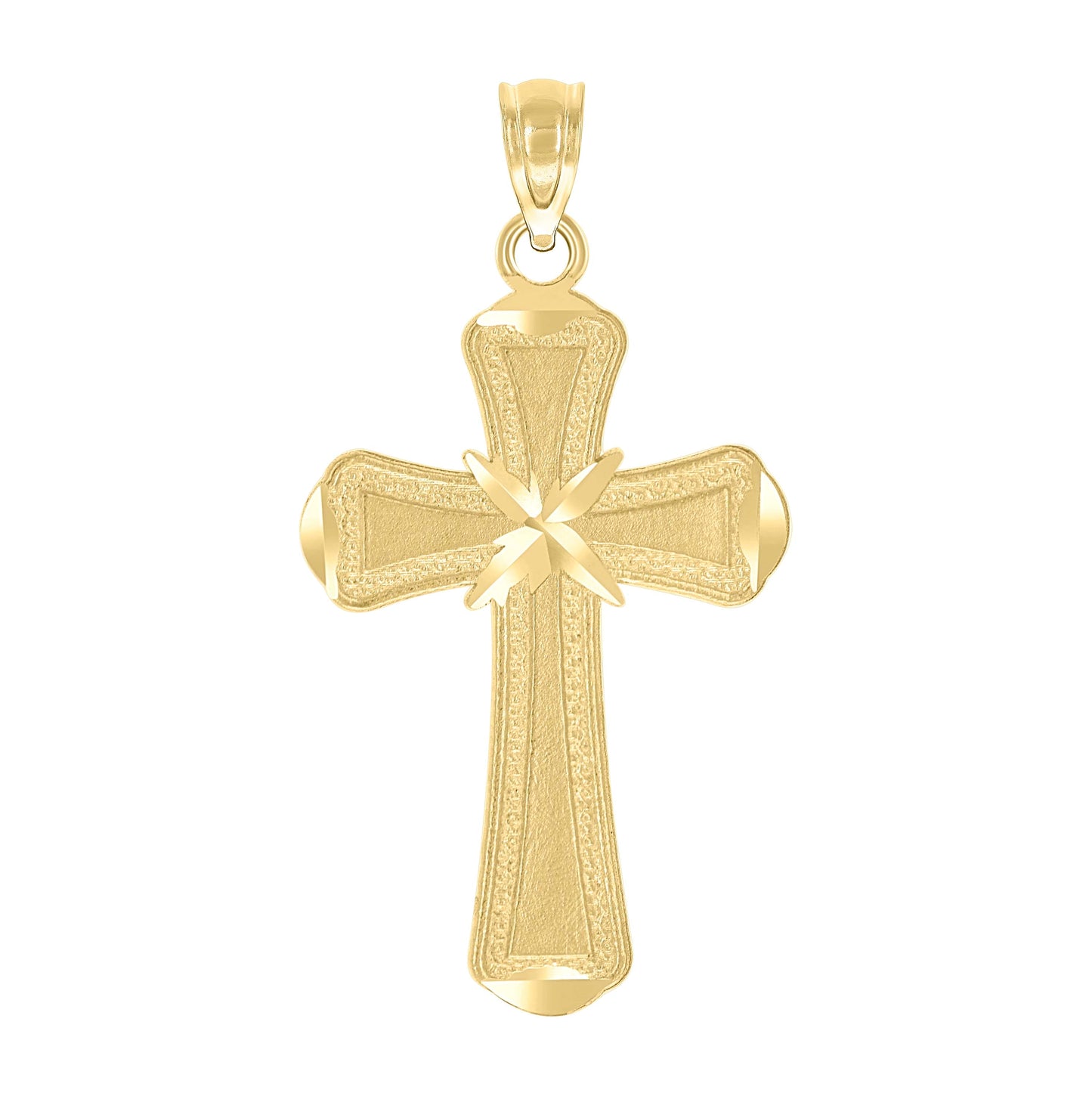 10K Yellow Gold Diamond-Cut Brushed Unisex Cross Religious Charm Pendant
