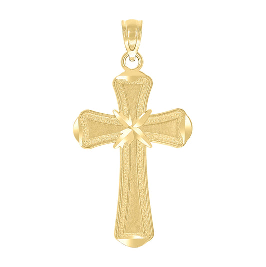 10K Yellow Gold Diamond-Cut Brushed Unisex Cross Religious Charm Pendant