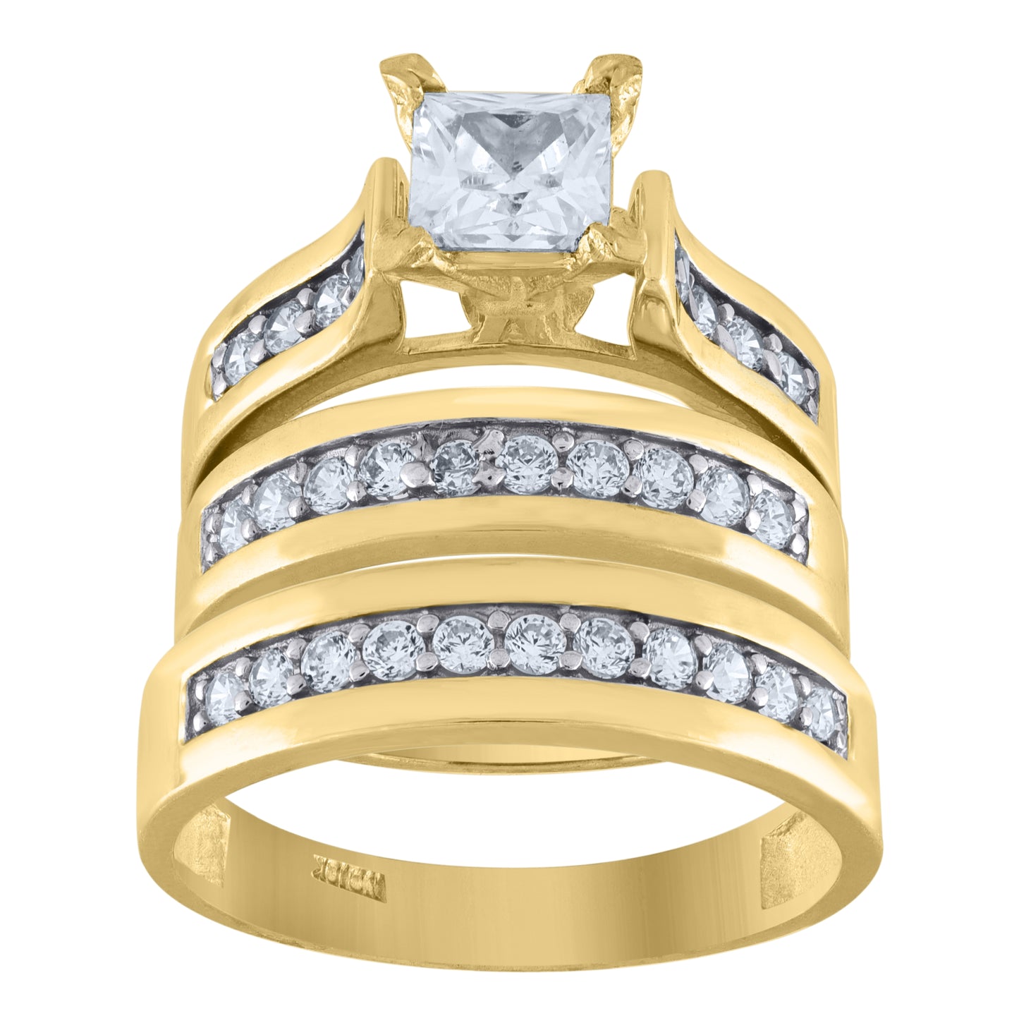 10K Yellow Gold Womens Princess And Round Cubic Zirconia Trio Ring Set