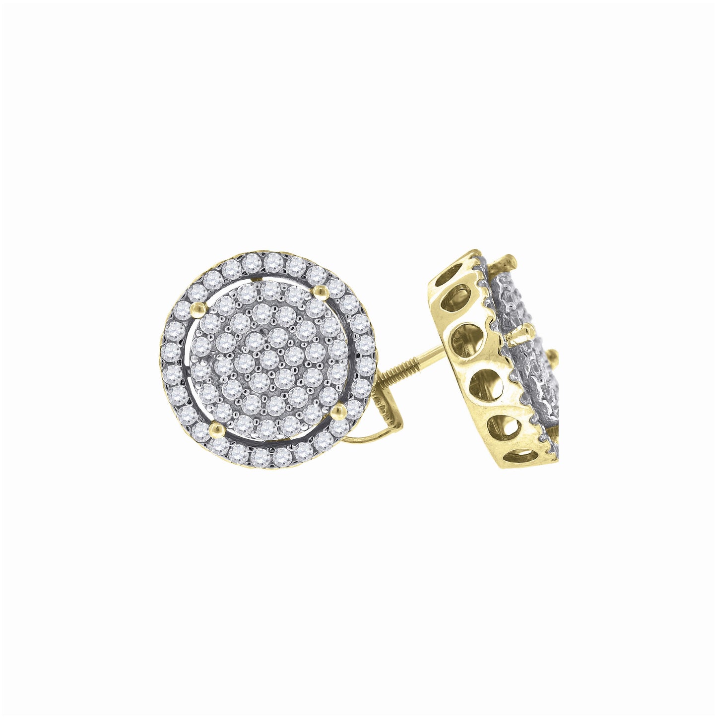 Sterling Silver Yellow-Tone Unisex Cubic Zirconia Round Stud Earrings