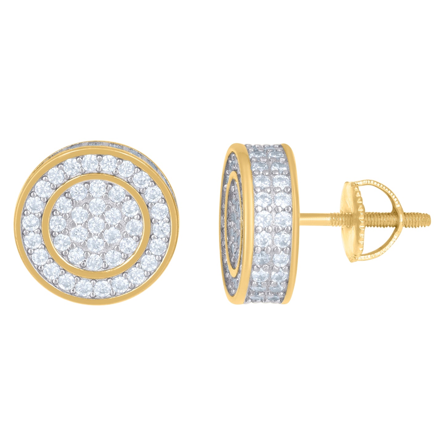 Sterling Silver Yellow-Tone Unisex Cubic Zirconia Round Stud Earrings