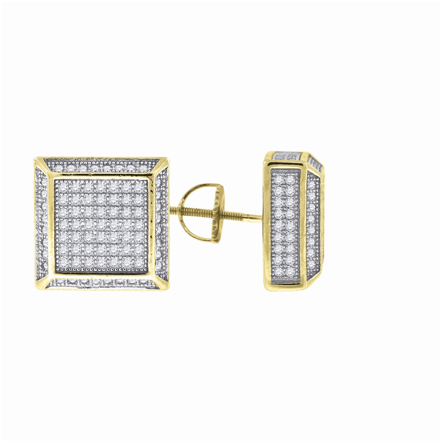 Sterling Silver Or Yellow-Tone Unisex Cubic Zirconia Square Stud Earrings