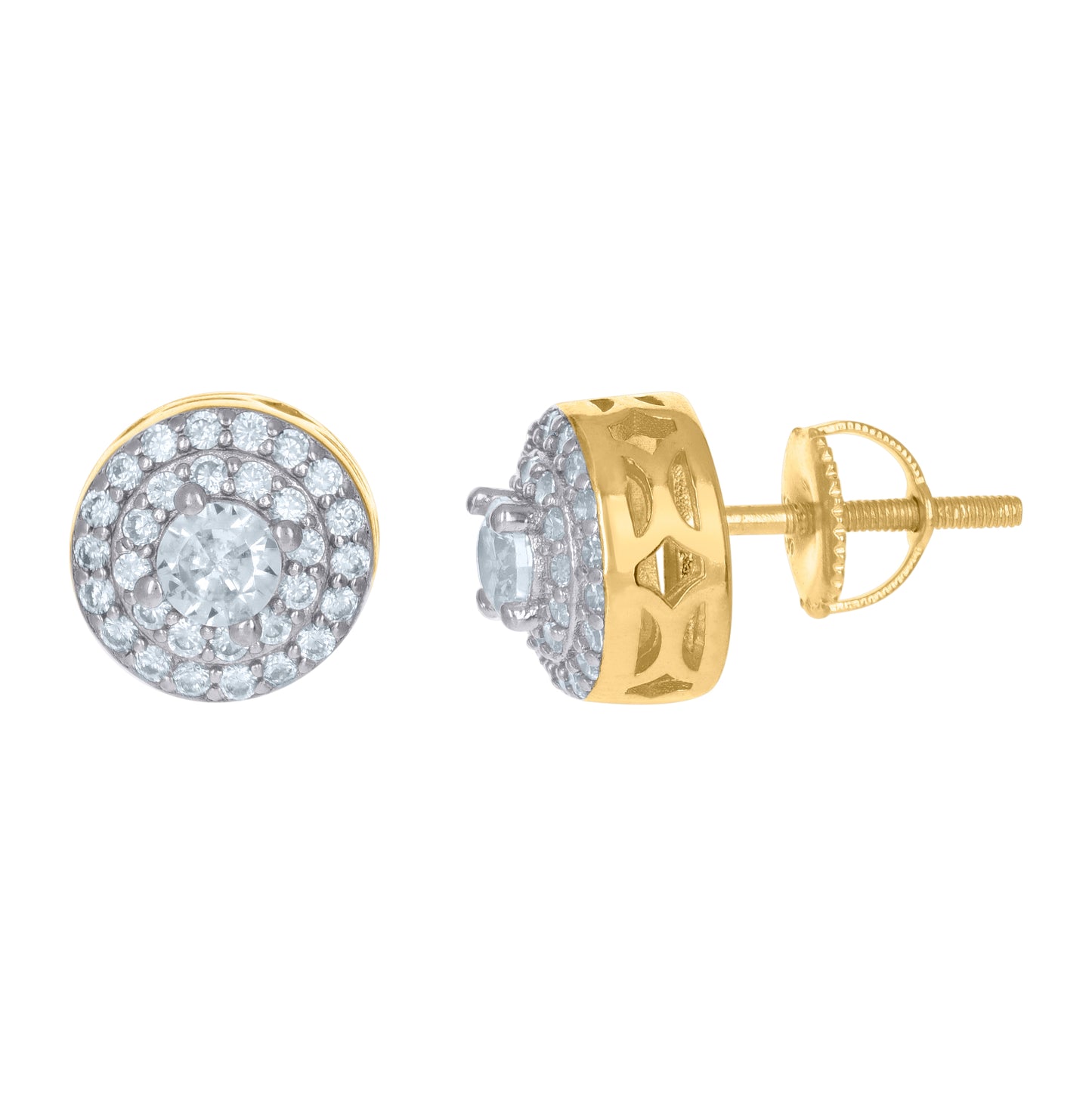 Sterling Silver Yellow-Tone Womens Cubic Zirconia Round Halo Stud Earrings