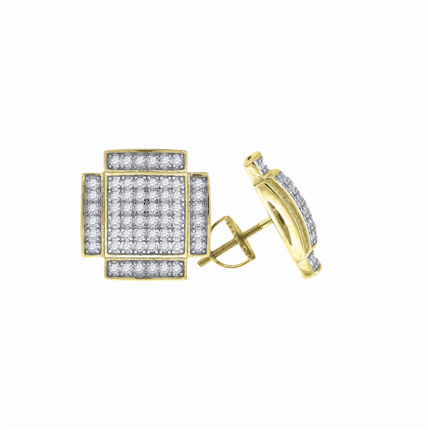 Sterling Silver Or Yellow-Tone Unisex Cubic Zirconia Square Stud Earrings